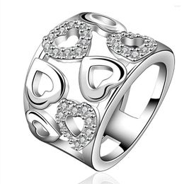 Cluster Rings Fashion 925 Silver Jewelry Clear CZ Love Heart For Women Wedding Engagement Charm Gift