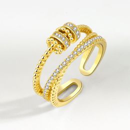 Double Line Personality Rings Smart Loop Open Ring Women's Multilayer Rotating Zircon Ring Jewelry