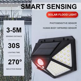 Garden Decorations Solar LED Outdoor Lamp Human Body Induction Wall Lamps Four Sides 100LED Charging Home Decor Road Lights 221202