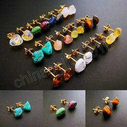 Rainbow Natural Gravel Stone Irregualr Beads Ear Studs Earrings For Women Girls Quartzs Stone Earstuds Jewellery