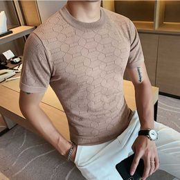 Men's T-Shirts 2022 Summer New Solid Breathable Ice Silk Short Sleeve T Shirts Men Fashion Round Collar Slim Fit Casual Knitted Tee Shirt 4XL-M T221202