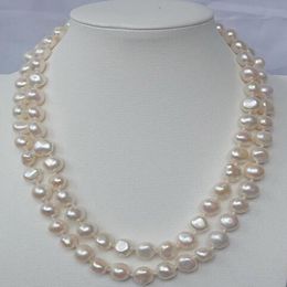 Natural 7-8mm Akoya Freshwater White Baroque Pearl necklace 36 Inch