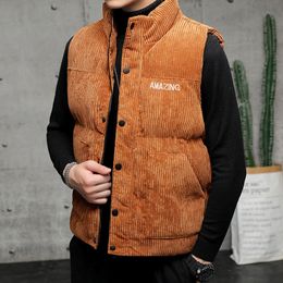 Men's Vests Winter Corduroy Vest Men Warm Coat Stand Collar Sleeveless Jacket Thicken Cotton Padded Men Thermal Waistcoat M8XL 221202