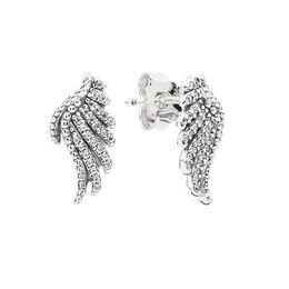 Sparkling Wings Stud Earrings Authentic Sterling Silver with Original Box for Pandora CZ diamond Fashion Wedding Party Jewelry For Women Girls Factory wholesale