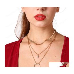Pendant Necklaces Ethnic Style Retro C Shaped Necklace Metal Crystal Sier Pendant Necklaces Women Mti Layer Clavicle Snake Chains Je Dhl29