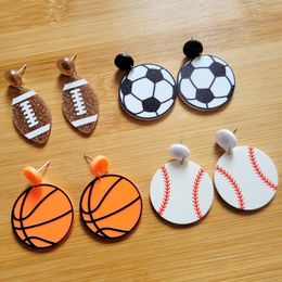 World Cup Sports Earrings Charm Acrylic Ear Studs Football Basketball Baseball Rugby Pendant Stud Fashion Accessories