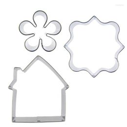 Baking Moulds 3 Pcs Plum Blossom Bungalow Square Frame Stainless Steel Cookie Cutter Biscuit Embossing Machine Pastry Cake Decorating Tools