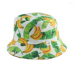 Berets Panama Bucket Hat Men Women Summer Fishing Cap Banana Grape Strawberry Print Sun Protection Hip Hop Gorros Fisherman