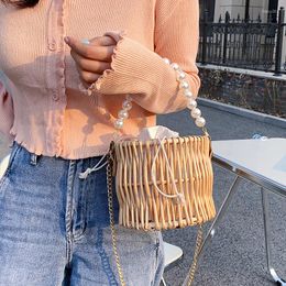 Evening Bags High Quality Women Straw Handbag Pearl Handle Small Purses And Shoulder Bag Designer Female Weave Chain Crossbody For