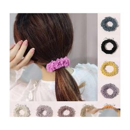 Hair Rubber Bands Women Girls Fluffy Lamb Wool Elastic Hair Bands Plush Scrunchies Autumn Winter Ties Rubber Band Christmas Accessor Dhm4T