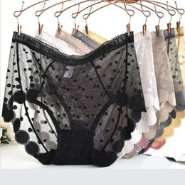 Women's Panties BS59 5XL Plus Size Thin Briefs Female Intimates Sexy Full Transparent Tempting Comfort Panties Mid Rise Dot Floral Underwear 221202