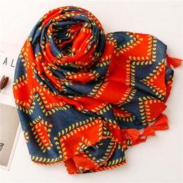 Scarves Cotton Block Print Tassel Scarf Shawls Women Long Beautiful Geometry Pattern