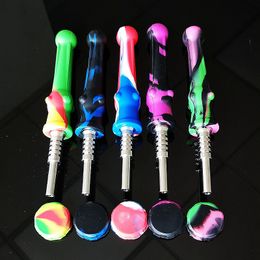 New Hookah 14mm Titanium Nail Silicone Nector Collector Food Grade Silicon Pipe Mini NC Kit Bird Dab Straw Smoking Pipes Oil Dab Rig Straws