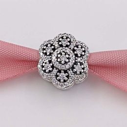 Winter 925 Silver Beads Ice Floral Charm Fits European Pandora Style Jewellery Bracelets 791998CZ snowflakes snap Christmas Day Gifts AnnaJewel