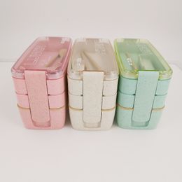 Lunch Boxes Healthy Material Lunch Box 3 Layer Wheat Straw Bento Boxes Microwave Dinnerware Food Storage Container Lunchbox 900ml 221202