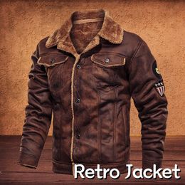 Men's Jackets Mens and Coats Retro Style Suede Leather Men Motorcycle Fur Lined Warm Coat Winter Velvet Overcoat 221201