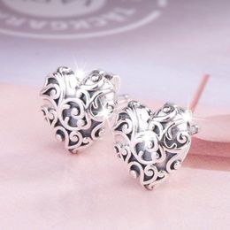 925 Sterling Silver Regal Hearts Stud Earrings Fits European Pandora Style Jewellery Fashion Earrings