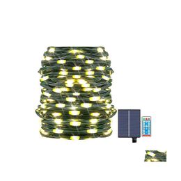 Solar Garden Lights Solar String Lamp 200Led 2 8 Modes Dark Green Line Leather Remote Control Fairy Festival Outdoor Decoration Chri Dhhkj