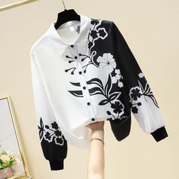 Women's Blouses White And Black Printed Women Shirts 2022 Summer Vintage Elegant Office Lady Outwear Coats Tops