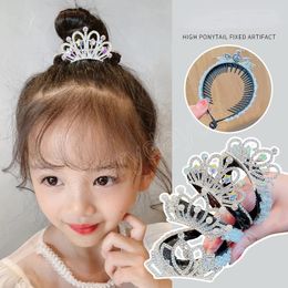 Children Cute Sweet Shiny Pearl Crown Ornament Hair Clips Girls Lovely Hair Claws Hairpins Kids Ponytail Holder Hair Accessory