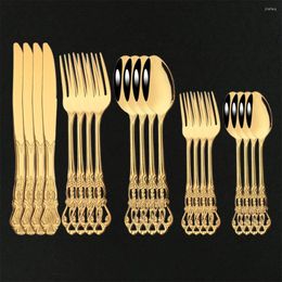 Dinnerware Sets 20Pcs Gold Luxury Stainless Steel Tableware Cutlery Set Dinner Spoon Knife Fork Flatware Silverware Kitchen Kit