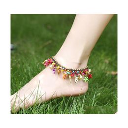 Anklets Bohemian Fashion Jewellery Colorf Elephant Pendant Beaded Anklet Handmade Wax Thread Woven Beads Anklets Drop Delivery Dhsky