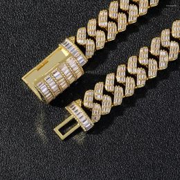 Chains MISSIVY 17mm Miami Baguette Zircon Prong Set Box Clasp Cuban Necklace For Men Hip Hop Iced Out Bling Rapper Jewellery 2022