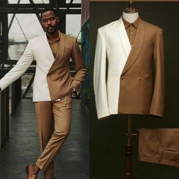 Men's Suits Blazers White Brown Men Suit Tailor-Made 2 Pieces Blazer Pants Double Breasted One Button Splicing Formal BusinessCausal Party Tailored 221201