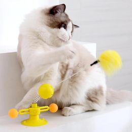 Cat Toys Teaser Plastic Windmill Funny Swing Spring Feather Playstick Whirligig Kitten Puzzle Training Adsorbable Fixation