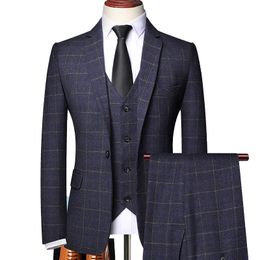 Men's Suits Blazers Blazer Vest Pants High-end Brand Fashion Plaid Formal Business 3pec Groom Wedding Dress Tuxedo Casual 221201