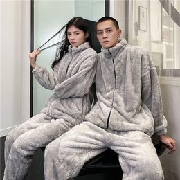 Men's Sleepwear Winter Warm Pyjama 2PcsSet Thick Flannel Pyjama Women Simple Soft Fleece Pyjamas Elastic Waist Couple Sleep Homewear 221202