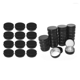 Storage Boxes 36 Pcs Black Aluminium Tin Jars Round Screw Lid Containers Empty Metal - 24 60Ml & 12Pcs 30Ml