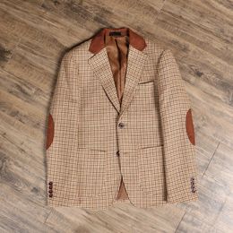 Men's Suits Blazers Classic Vintage Men Blazer Plaid Brown Formal Business Wear Jacket Custom Made Plus Size Coat Outerwear Suit Jackets Tops 221201