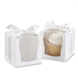 Gift Wrap 1pcs White Brown Kraft Paper Cupcake Box Cake With Clean PVC Window Birthday Wedding Party Favor Packaging