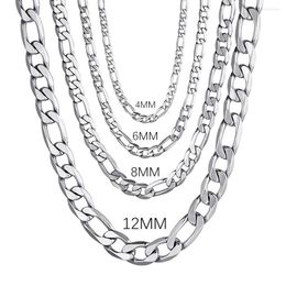 Chains Men's 925 Sterling Silver 4MM/6MM/8MM/12MM Curb Cuban Chain Necklace 16-30 Inch For Man Women Fashion Jewellery High End