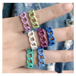 Band Rings Trendy Handmade Geometric Hollow Irregar Chain Ring Colorf Open Metal Rings For Women Girls Jewelry Drop Delivery Dhqwx