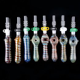 Glass NC Kits Smoking Accessories With Quartz Tips 10mm Joint Hookahs Dab Straw Plastic Clips Nector Collector Kit Oil Burner Dab Rigs Multicolor Pipes
