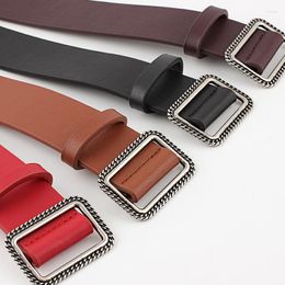 Belts Women Waist Belt Women's No Hole Decorated Female Design Dress Strap Fashion Silver Square Buckle PU Leather