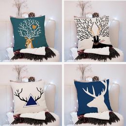 Chair Covers Christmas Elk Pattern Cushion Cover Square Short Plush Pillowcase With Zipper Without Filling Year 2022 Home Decor