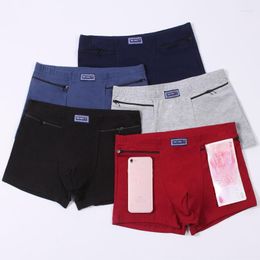 Underpants Men's Pockets Underwear Anti-theft Briefs Boxer Panties Two Zippers Cotton Mens Boxers Booty Shorts