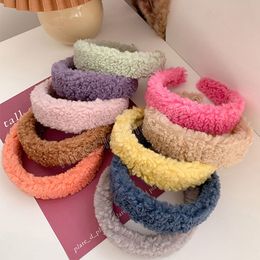 Fashion Warm Lamb Wool Hairbands Wide Side Solid Colour Headband Women Plain Fluffy Hair Hoop Korean Style Winter Hair Accessory