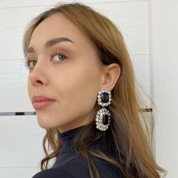 Dangle Earrings JIJIAWENHUA Trend Sparkling Large Rhinestone Pendant Women's Dinner Jewellery Statement Fashion Accessories