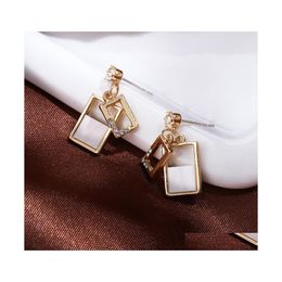 Stud Fashion Jewelry S925 Sier Post Earrings Retro Square Shell Texture Stud Drop Delivery Dhgvz