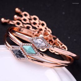 Bangle RKR Imitation Marble Pattern Rhombic Synthetic Stone For Women 2022 Delicate Crystal Rose Gold Colour Alloy Cuff Bracelets