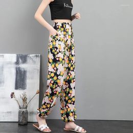 Women's Pants 2022 Pyjamas Women Summer Cotton Silk Trousers Printing Loose Air-Conditioned Casual Home Clothes Sweatpants Female