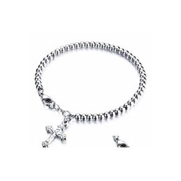 Beaded Womans Cross Pendant Bracelets Beaded Stainless Steel Bangles Fashion Girls Gift Jewellery Drop Delivery Dhgvf