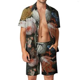 Men's Tracksuits Bouquet Of Flower Beachwear Men Sets Colorful Floral Print Casual Shirt Set Summer Custom Shorts Hawaii Suit Plus Size 2XL