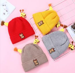 Winter warm baby Hats Wool knitted Kids Beanies cap Unisex Fleece Knit Beanie Hat cute toddler cartoon animal head Hats Gorros double layer plush caps