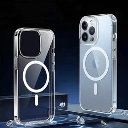 Magnetic Phone Case for iPhone 12 13 14 Pro Max Transparent Shockproof Protective Phone Case With Magnet Charging B208