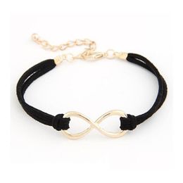 Other Bracelets Fashion Jewellery Leather Cord Infinity Lucky Eeight Rope Bracelet Veet Bowknot Bracelets Drop Delivery Dhi9B